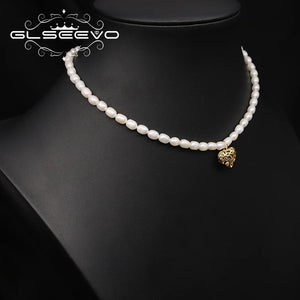 Hollow Metal Natural Pearl Love Heart Necklace Stylish Woman Jewelry
