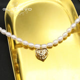 Hollow Metal Natural Pearl Love Heart Necklace Stylish Woman Jewelry