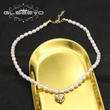Hollow Metal Natural Pearl Love Heart Necklace Stylish Woman Jewelry