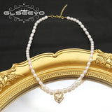 Hollow Metal Natural Pearl Love Heart Necklace Stylish Woman Jewelry
