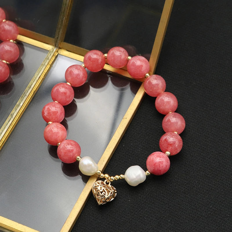 Heart-Shaped Natural Pearls Red Bracelet