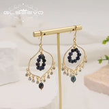 Lapis Lazuli Zircon Tassel Earrings for Women Christmas Gift