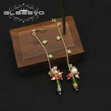 Long Chain Green Drop Pearl Pendant Earrings Retro Classic Fine Jewelry