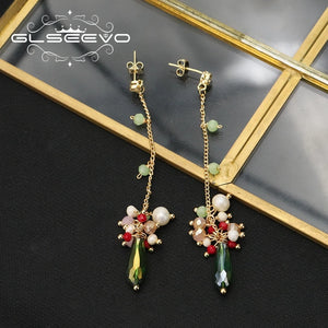 Long Chain Green Drop Pearl Pendant Earrings Retro Classic Fine Jewelry