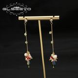 Long Chain Green Drop Pearl Pendant Earrings Retro Classic Fine Jewelry