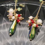 Long Chain Green Drop Pearl Pendant Earrings Retro Classic Fine Jewelry
