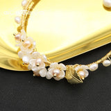 Metal Winding Freshwater Pearls Flower Bracelet