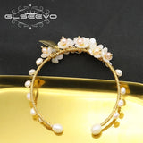 Metal Winding Freshwater Pearls Flower Bracelet