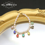 Colorful Water Droplets Crystal Pearl Bracelet for Women