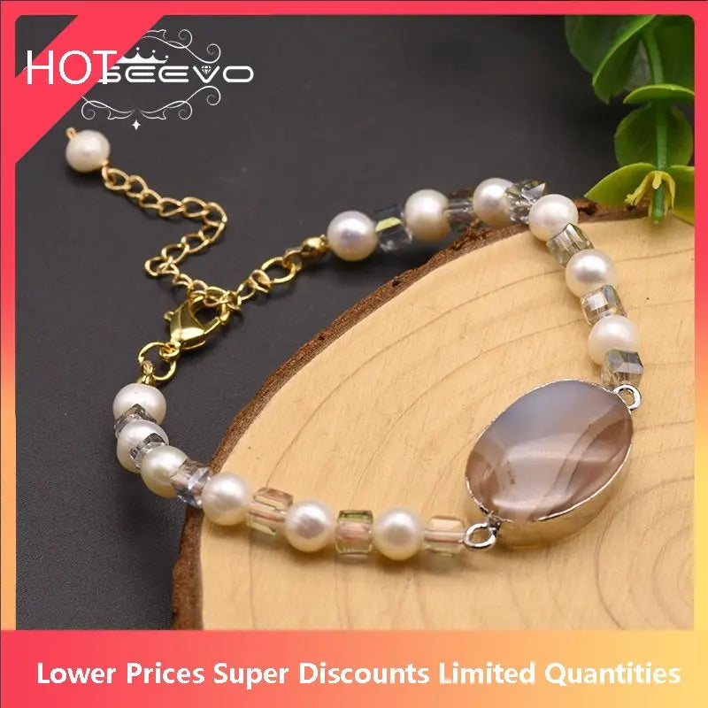 GLSEEVO Agate Pearl Bracelet Women Girl Party Jewelry