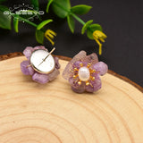 Amethyst Pearl Stud Earrings 925 Silver Flower Jewelry