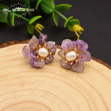 Amethyst Pearl Stud Earrings 925 Silver Flower Jewelry