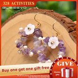 Natural Amethyst Tourmaline Drop Earrings Wedding Crystal Earrings