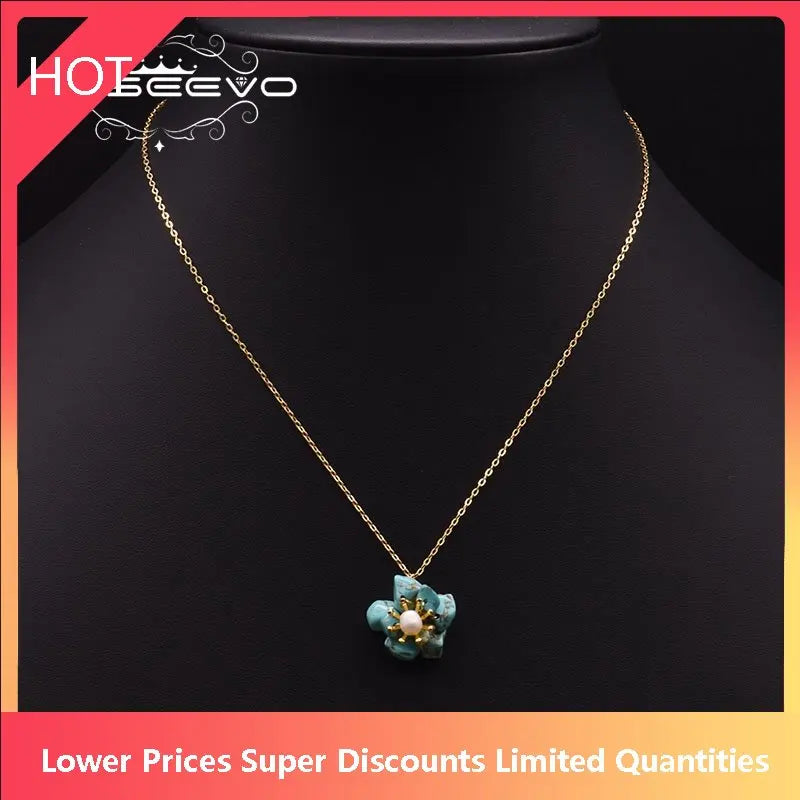 Baroque Freshwater Pearl Necklace Birthday Gift Turquoise Flower Pendant