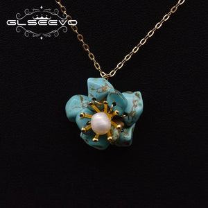 Baroque Freshwater Pearl Necklace Birthday Gift Turquoise Flower Pendant