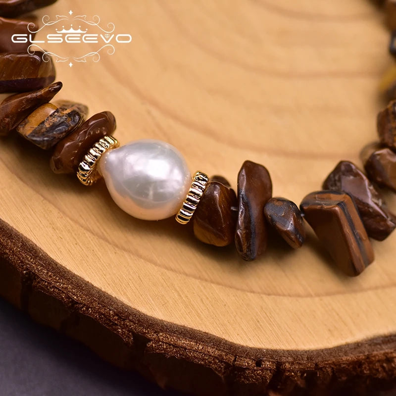Baroque Pearl Bracelet Brown Stone Jewelry GB0201C