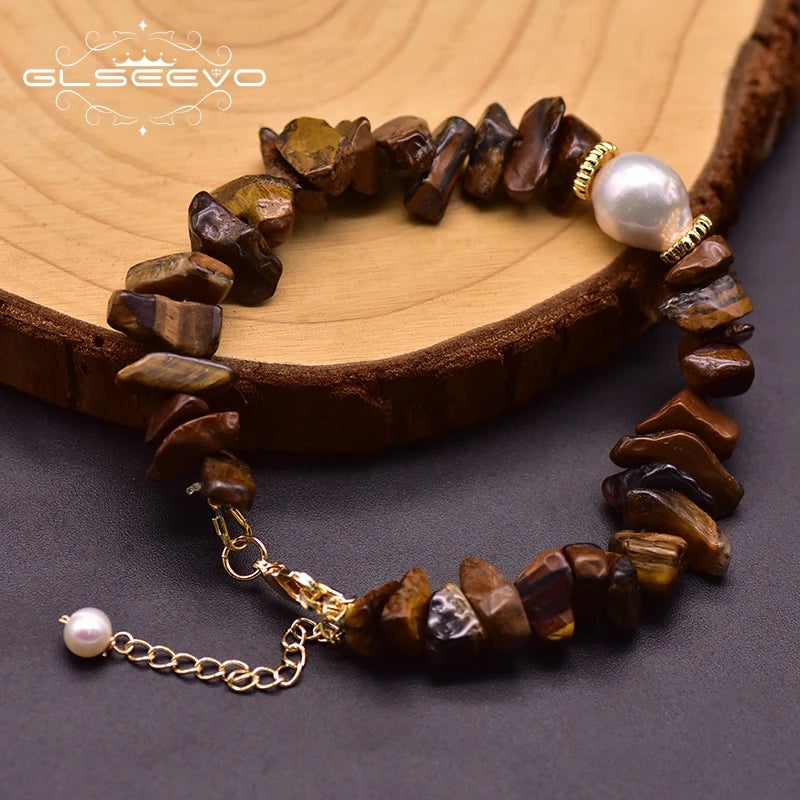 Baroque Pearl Bracelet Brown Stone Jewelry GB0201C