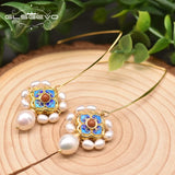 Baroque Pearl Earrings Cloisonne Wedding Jewelry
