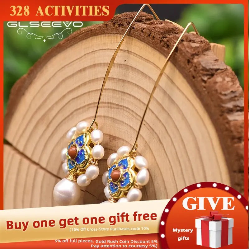 Baroque Pearl Earrings Cloisonne Wedding Jewelry