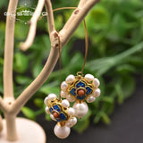 Baroque Pearl Earrings Cloisonne Wedding Jewelry