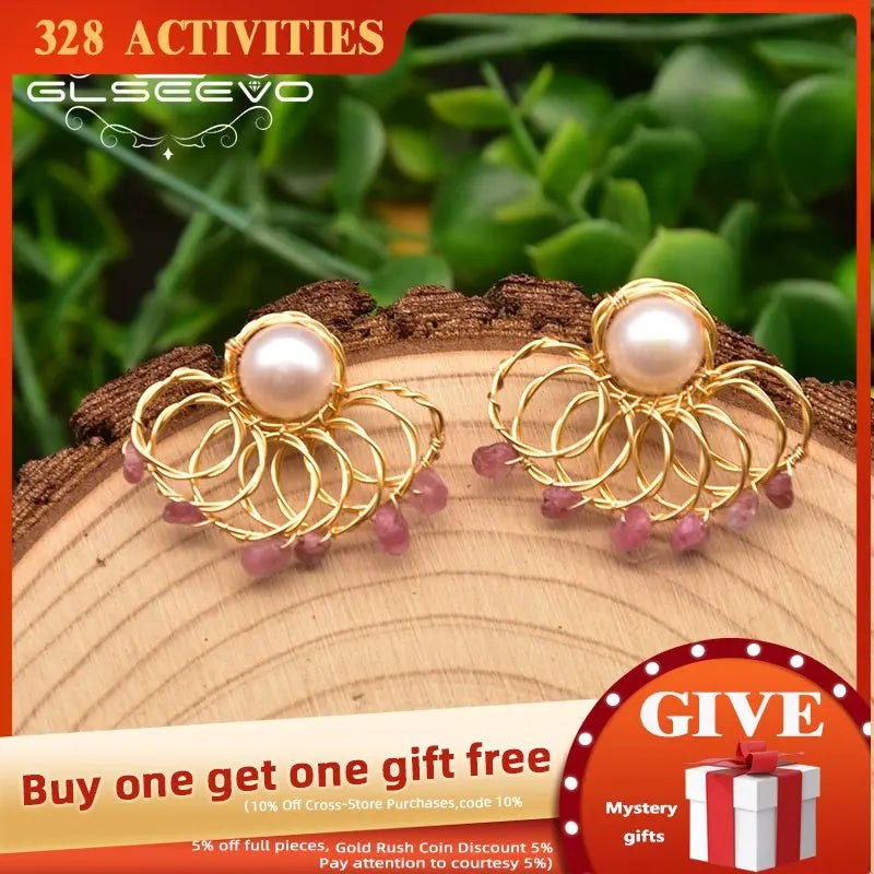 Baroque Pearl Fan-Shaped Earrings 925 Sterling Silver GE0997B