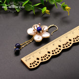 Baroque Pearl Flower Dangle Earrings Wedding Lapis Lazuli Drop Earrings