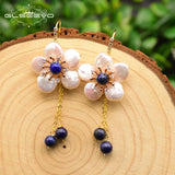 Baroque Pearl Flower Dangle Earrings Wedding Lapis Lazuli Drop Earrings