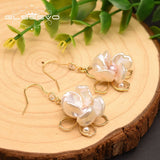 Baroque Pearl Flower Drop Earrings Wedding Party Gift Fine Jewelry GE0856