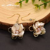 Baroque Pearl Flower Drop Earrings Wedding Party Gift Fine Jewelry GE0856