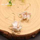 Baroque Pearl Flower Drop Earrings Wedding Party Gift Fine Jewelry GE0856