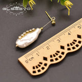 GLSEEVO Baroque Pearl Long Earrings Zircon Fine Jewelry GE0834