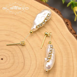 GLSEEVO Baroque Pearl Long Earrings Zircon Fine Jewelry GE0834