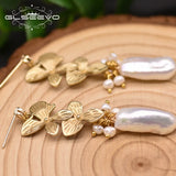 Baroque Pearl Flower Drop Earrings for Women Wedding Gift
