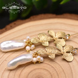 Baroque Pearl Flower Drop Earrings for Women Wedding Gift