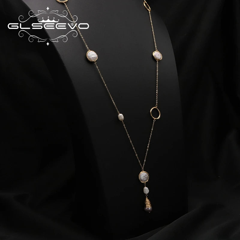 Baroque Pearls Sweater Chain Pendant Necklace Romantic Charm  Jewelry