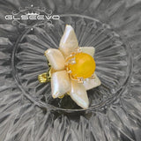 Baroque Pearls Yellow Jade Brooch Romantic Rhinestone Jewelry