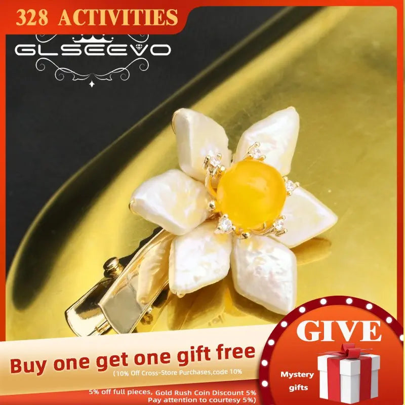 Baroque Pearls Yellow Jade Floral Hair Accessories Japanese Jewelry