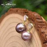 Baroque Purple Pearl Drop Earrings 925 Silver Gift for Her
