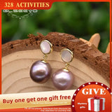 Baroque Purple Pearl Drop Earrings 925 Silver Gift for Her