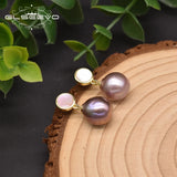 Baroque Purple Pearl Drop Earrings 925 Silver Gift for Her