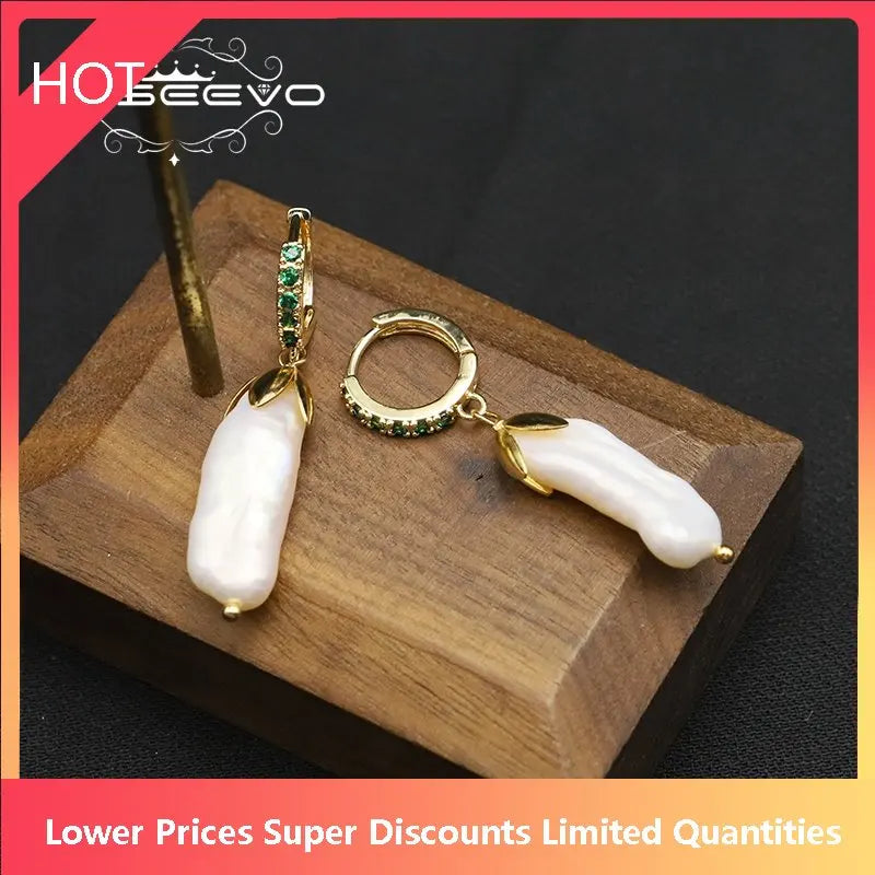 Natural Baroque Long Pearls Earring Set French Romantic Floral Jewelry