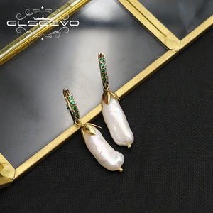 Natural Baroque Long Pearls Earring Set French Romantic Floral Jewelry