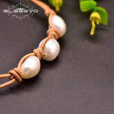 Baroque Pearl Cowhide Rope Bracelet For Women 8-9mm GB0160