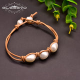 Baroque Pearl Cowhide Rope Bracelet For Women 8-9mm GB0160