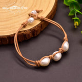 Baroque Pearl Cowhide Rope Bracelet For Women 8-9mm GB0160