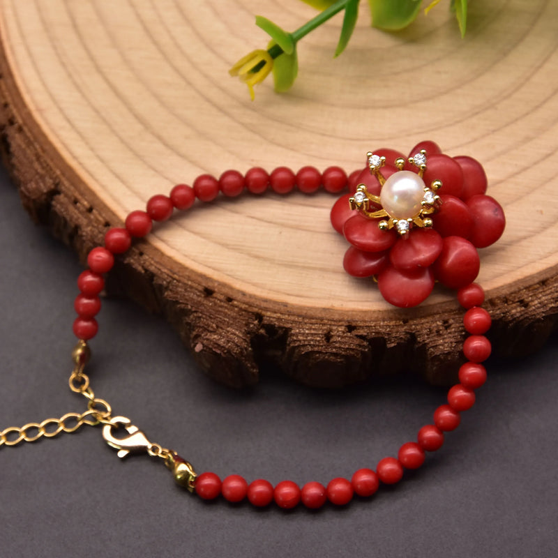 Natural Coral Female Bracelet Flower Shape Jewelry