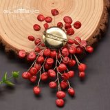 Coral Pearl Brooch Wedding Party Birthday Gift Jewelry