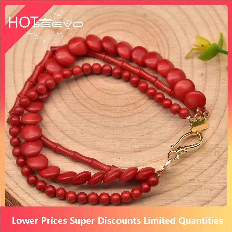 Natural Coral Multi-Layered Bracelet Charm Woman-Style Wedding Birthday