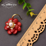 Natural Coral Pendant Earrings Red Flower Luxe Ladies Earrings Fine Jewelry