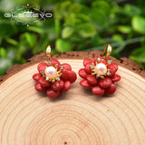 Natural Coral Pendant Earrings Red Flower Luxe Ladies Earrings Fine Jewelry